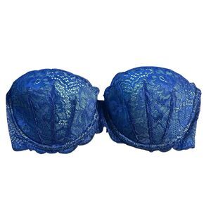 Victoria Secret Lined Demi Push Up W/Lace Bra Blue  Padded Underwire 34D